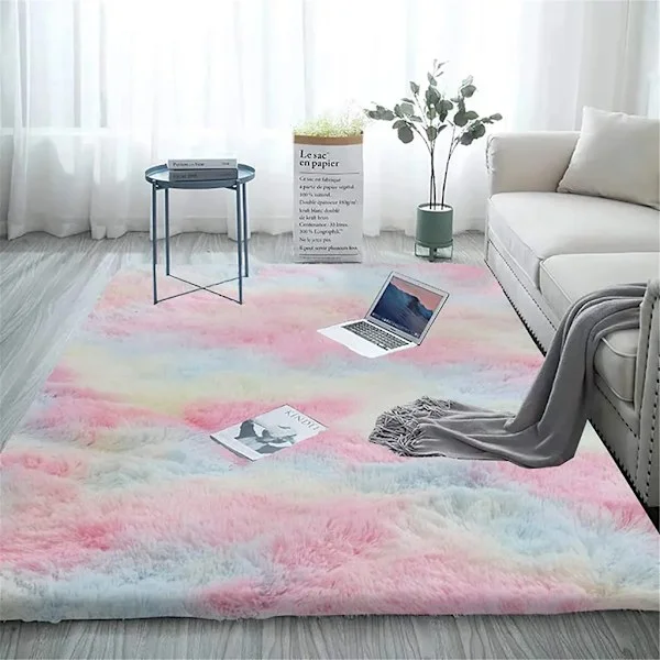 Pehmeä matto pörröinen matto värikäs pörröinen makuuhuoneen matto batik sateenkaari 80*160cm