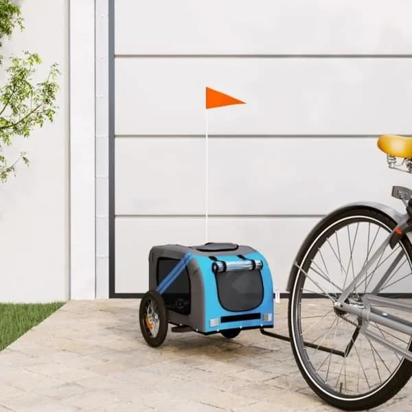 vidaXL Cykelvagn för hund blå och grå oxfordtyg och järn 93869