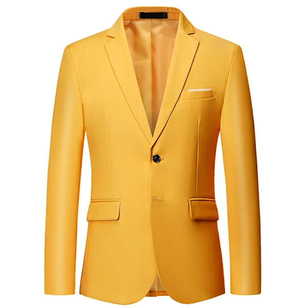 [RM]Herre Business Bryllup Slids Revers Ensfarvet Slank Dobbeltradet Blazer (gul--XL størrelse)