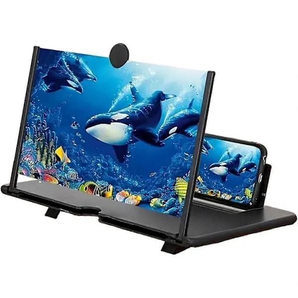 Phone Screen Magnifier, Foldable HD Smartphone Screen Magnifier with Portable Stand for Home and Travel, Black