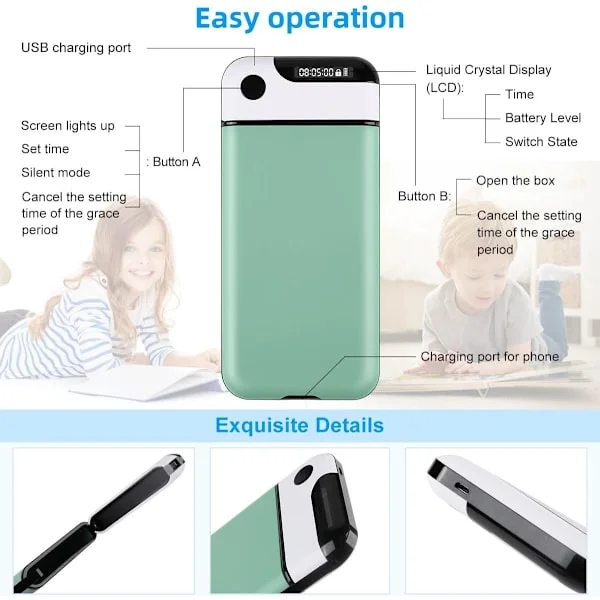 Portable Cell Phone Lock Box with Timer for Self-Discipline & Focus - Prevents Phone Addiction - Compatible with iPhone Samsung Xiaomi - Green
