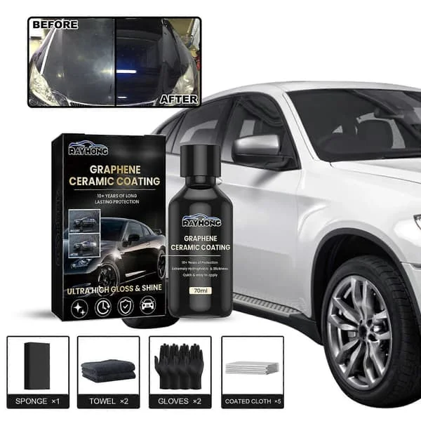 Grafen Keramisk Coating för Bilar (70ml) - Coating för Bilvård - År av Långvarigt Skydd - Ultra Hög Glans, Extremt Hydrofobisk