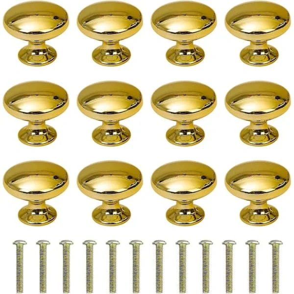 Round Door Knobs Drawer Handles 30mm Drawer Pulls With Screws for Cabinet Desk Nightstand Bookshelf Furniture 12 Pieces Gold