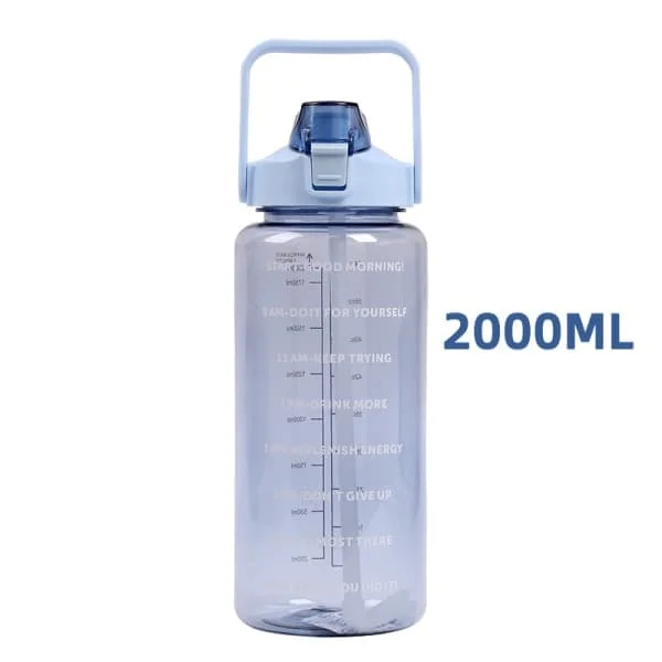 2000 ml:n sininen urheilujuomapullo pillillä, suuri kannettava vesipullo, sininen