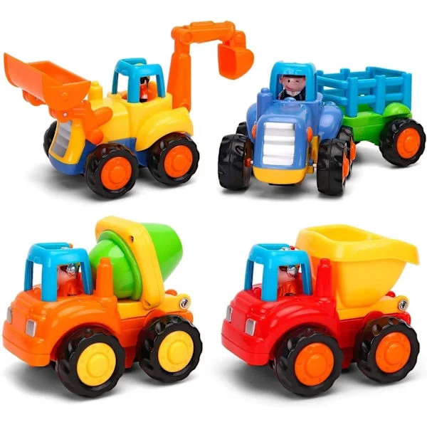 Baby Toys for 1-Year-Olds - Push and Go Friction Powered Cars Tractor Excavator Dump Truck Concrete Mixer Construction Vehicles Toys
