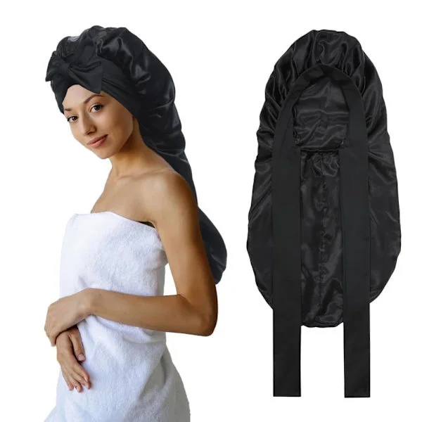 Satin Night Cap, Long Satin Bonnet with Elastic Band, Soft Hair Bonnet for Long Curly Hair