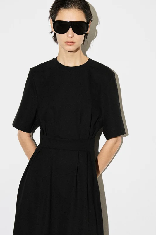 COS Women's Vestido Camiseta Midi Con Detalle De Cinturón in Negro