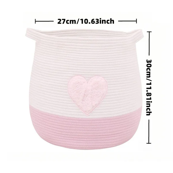 Stor opbevaringskurv i bomuldsreb (30*27cm), vævet vasketøjskurv til tøj, tæpper og legetøj, dekorativ børnehaveorganisator med håndtag, lyserødt 