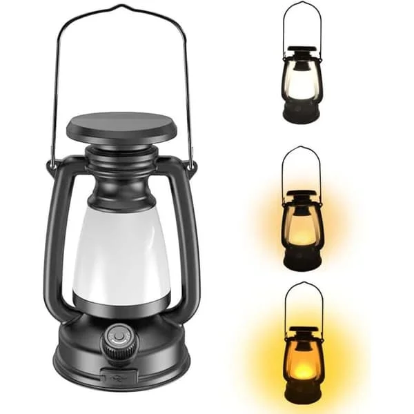 Udendørs LED Retro Solar Campinglampe, Genopladelig Mobil Belysning, Hvidt Lys, Gult Lys, Varmt Lys, Multifunktionel Hestelampe med (FMY)