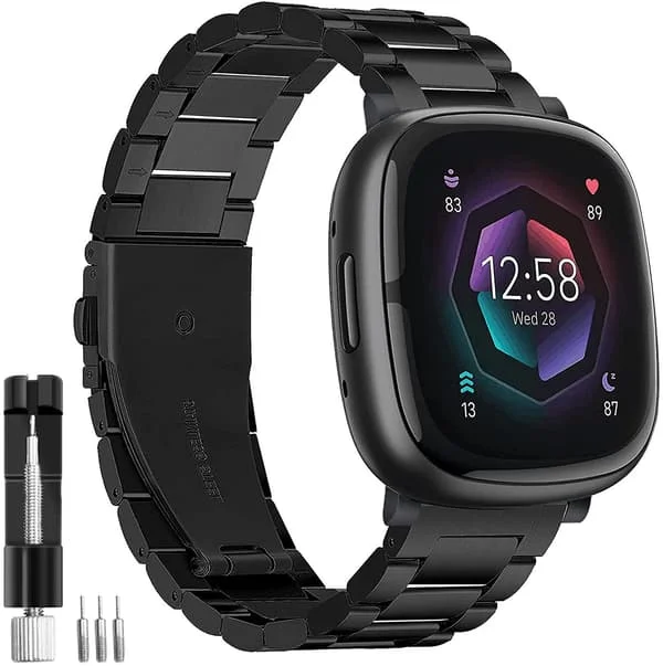Armband kompatibelt med Fitbit Sense 2-armband och Fitbit Versa 4-armband, Solid Stainless Steel Fitbit Sense/Versa 3 metallarmband, 