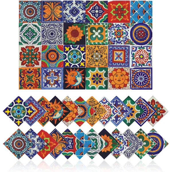 24 Pcs Tile Decals Wall Decoration Bathroom Kitchen Wall Decoration Waterproof PVC Decorative Stickers - 2D Decal with Retro Mosaic Style Design (
