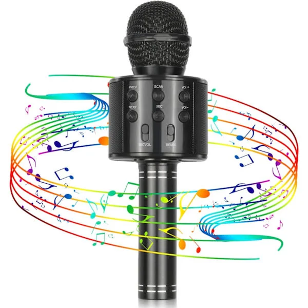 Beste gave til barn, trådløs karaoke mikrofon bluetooth bursdagsgave 4-12 år gammel jente gutt jul julestrømpe - svart