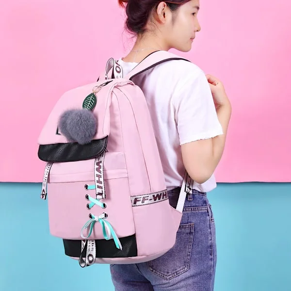 Girls' Backpack, School Bags, Waterproof Pink with Decorations