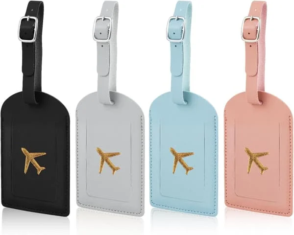 4 Pcs Luggage Tags, PU Leather Luggage Tag with Adjustable Strap, Suitcase Tags, Luggage Labels with Privacy Protection, Luggage Tags (4 Colors)