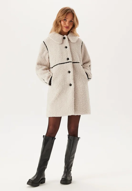 ONLY - Onlrubi Shearling Coat - Pumice Stone Detail: Black