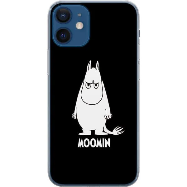 Kompatibel Mobilcover til Apple iPhone 12 mini Mumitrolden med en bestemt mine mod sort baggrund i minimalistisk stil