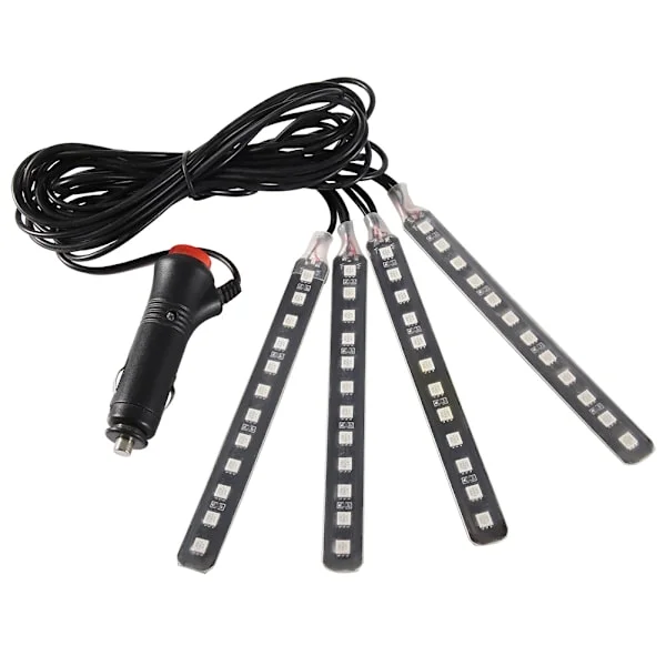 12V 4x 12SMD Car Interior RGB LED Strip Lights Remote Control for Foot Atmosphere Light (Blue)