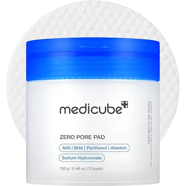 medicube Zero Pore Pads 2.0, Ansigts-tonerpuder med dobbelt tekstur til eksfoliering og porepleje med 4,5 % AHA mælkesyre og 0,45 % BHA salicylsyre