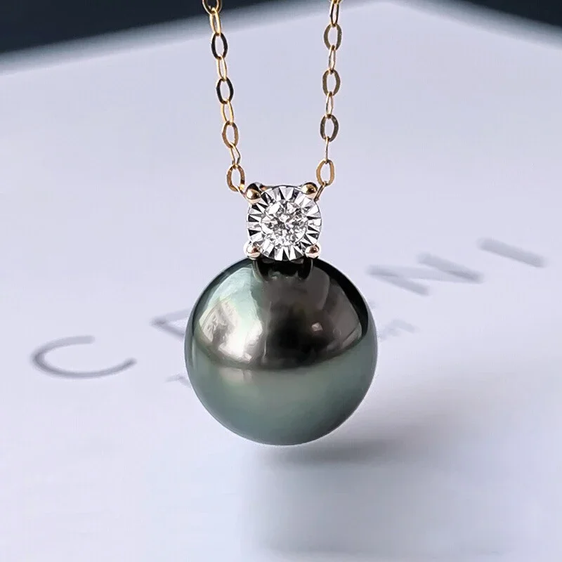 AliExpress - Echte 18k Gold schwarze Perlenkette Anhänger für Frauen, natürliche Tahiti Perlenkette Anhänger AU750, Meerwasserperlenkette Geschenk