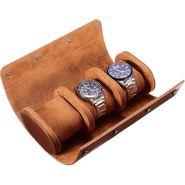 Travel Case for Watches, Watch Box for Men, 3 Slot Leather Watch Case