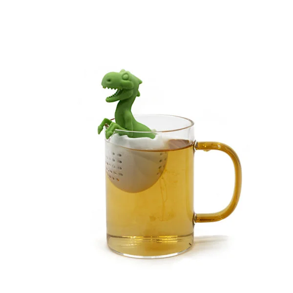 Grön - 1 x søt dyre silikon teinfuser, spiselig silikon teinfuser, dinosaur te sil, morsom te sil, omrørings teinfuser