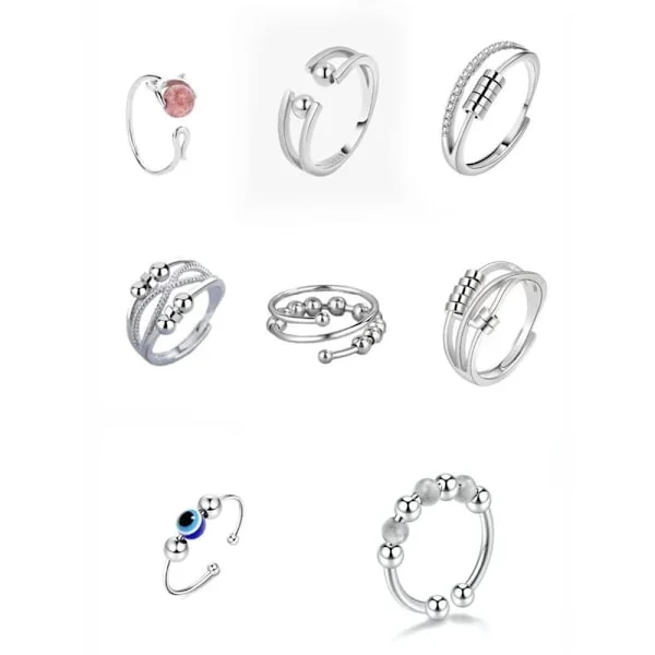 8 st Fidget ångest ringar Justerbara ringar set Justerbara ringar Fidget ringar Dampärlband,Stackbara Silver