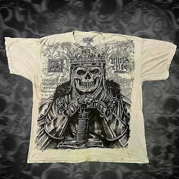TAPOUT Gothic Fashion Skull Graphic Print Cotton T-shirts Y2K Retro Grunge Hip Hop Short Sleeve Oversized T-shirt Men's Clothing Tops CJY L
