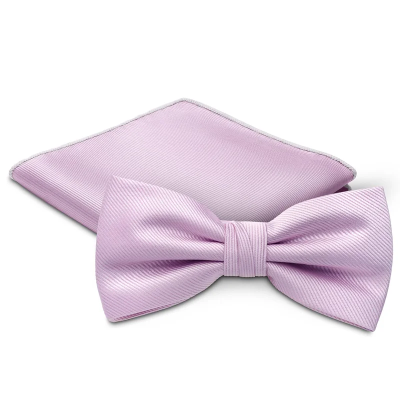 Light Violet Pre-Tied Bow Tie and Pocket Square Set for Men - Bow Tie Sets
