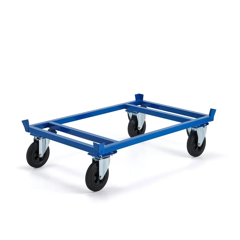 Low secure pallet trolley FRAME, 500 kg load, Ø 200 mm rubber wheels, 120x800x305 mm