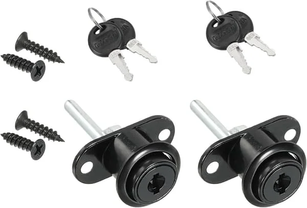 19 mm lådlås med nycklar, 2-pack zinklegering skrivbordslådlås olika nycklar för möbler vitrinskåp skåp, svart