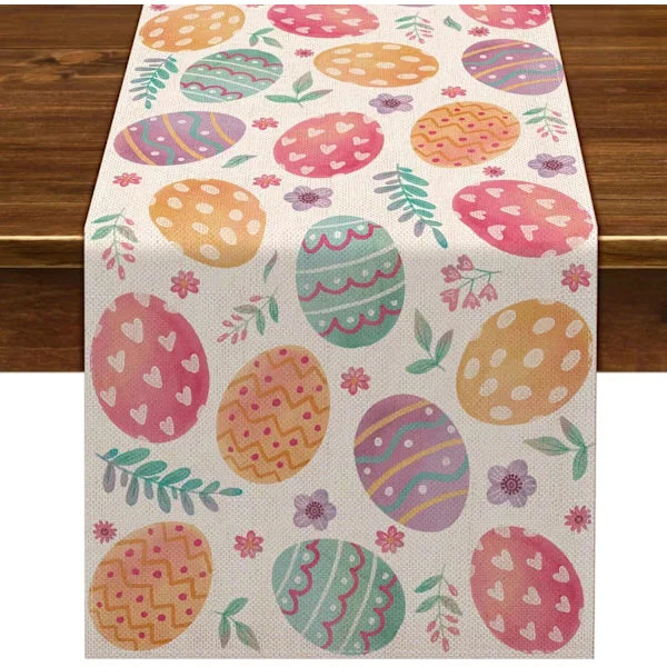Linneduk Glad Påsk Bordsflagga Vår Påskägg Dekoration Bondgård Hem Matsal Kök Bordsdekoration 33x183cm