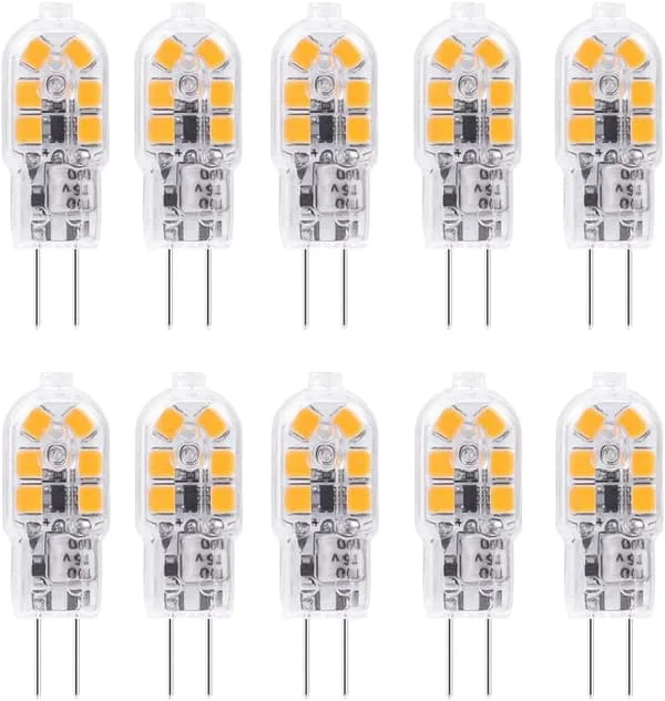 10 x G4 LED-pære, varm hvid, 2W, 12V, G4 LED-pære, 6000K, 360 °, 12V, AC/DC LED-pære, flimmerfri, ikke-justerbar, plug-in-kontakt[GKS]
