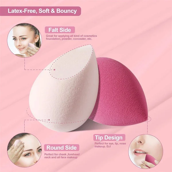 8 sminkesvamper - Beauty Blender, 4 farger - for flytende, krem og pudder - Foundation Blender med 1 etui - Sminkeegg, pudderkvast