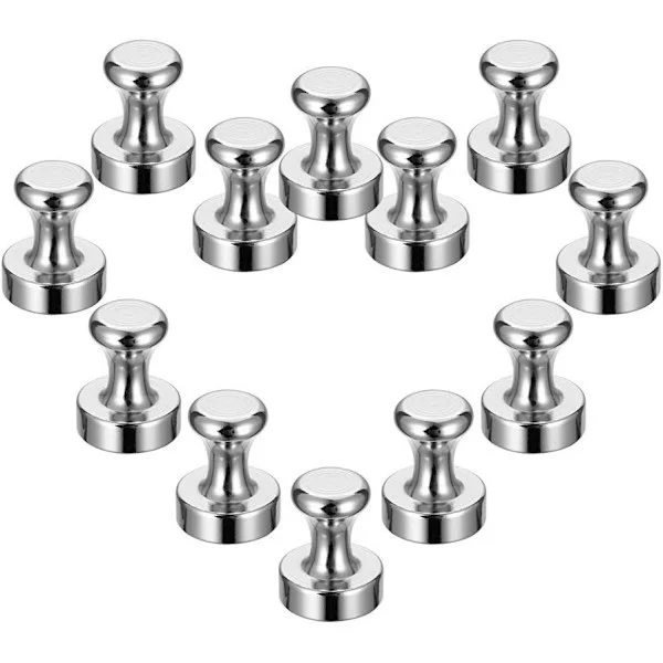 Strong Refrigerator Magnets, Neodymium Magnetic Push Pins Heavy Duty for Magnetic Whiteboard Office Bulletin Board Kitchen Map 12-Pack 12x16MM