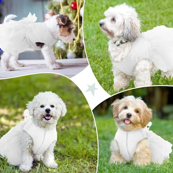 Dog Dress, Wedding Dress, Luxury Dog Dress, Princess Dress, Evening Dress with Bow Tie (L, White) XS-tfrf XS