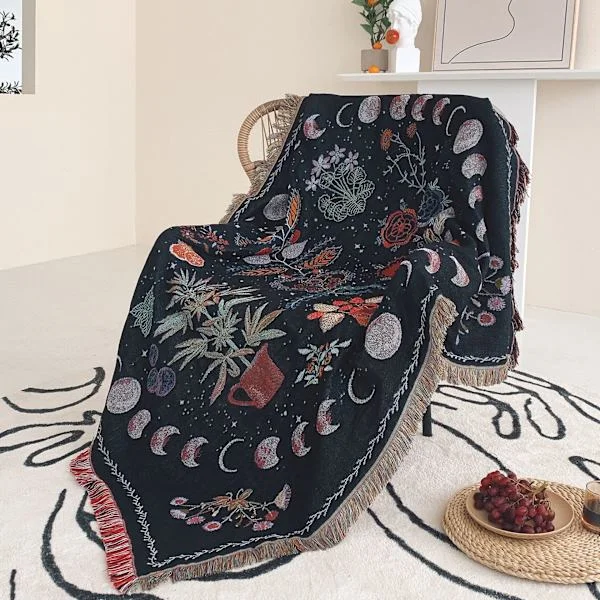Kastteppe med frynser til sofa seng myk dekorativ koselig vevd strikket varmt sengeteppe 130x160 cm (A06)-FF-
