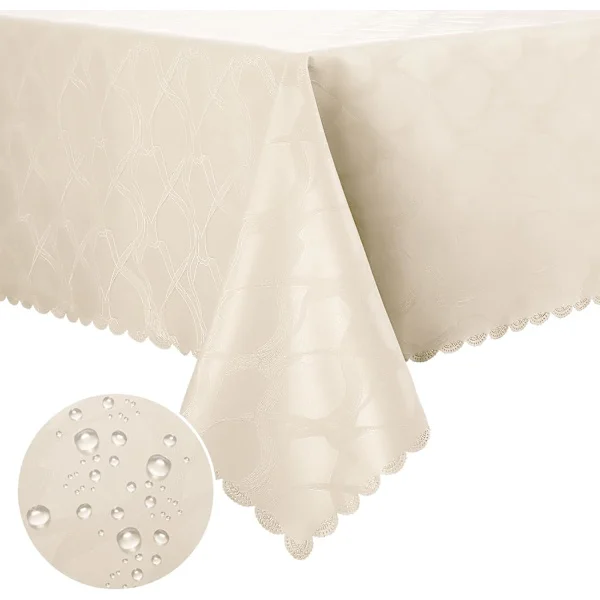 PU-duk, vaskbar, lotuseffekt, høy kvalitet, firkantet, 100 x 160 cm, duk, ornament, duk, vannavstøtende, bordlin, beige 100×160cm