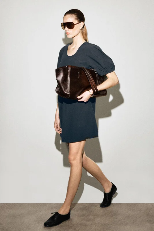 COS Puff-Sleeve Cotton Mini Dress in Black - Women