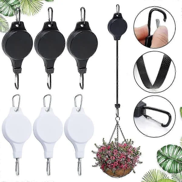 Plant Roller Retractable Hanger Easy Access Plant Roller Adjustable Height Wheel for Hanging Black 5pcs