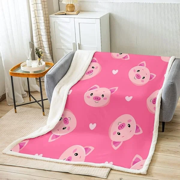 Rosa Grisar Sherpa Filt Tecknad Gris Fleece Pläd Kawaii Gris Plysch Filt för Säng Soffa D Djur Varm Fuzzy Filt Dubbel_Gåva