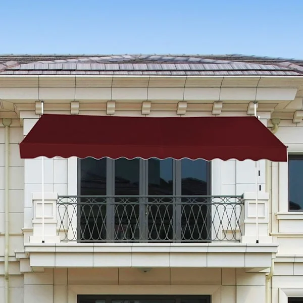 COSTWAY Verkkokauppa Banne Manuali Vetäytyvä ilman Porauksia 350x125CM-Kulma, Korkeussäädettävä-Metallista ja Kangasta-Ikkuna, Parveke, Puutarha-Puna