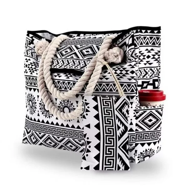 Stor Strandtaske til Kvinder med Lille Taske, Vandtæt & Rummelig Strandtaske, Strandtaske / Beach Bag - Picnictaske - 42x15x42 cm