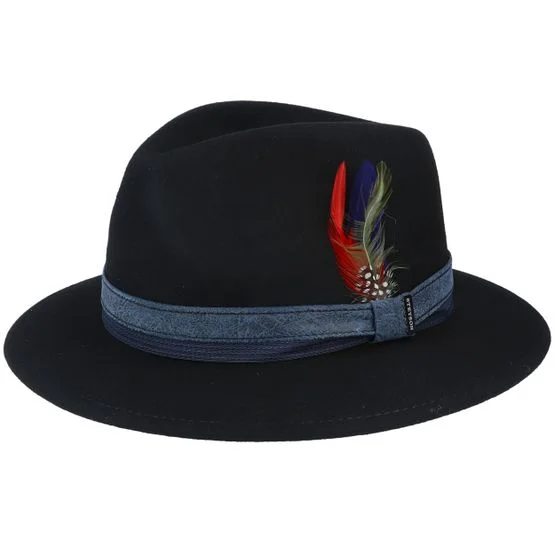 Stetson Herren Fedora Hut Newark Tiller Woolfelt Black Fedora, Schwarz, Größe S (55 cm), Hochwertiger Wollfilz