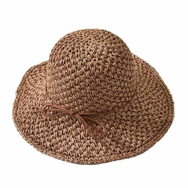 Women's Straw Sun Hat, Foldable Wide Brim Sun Hat, Bowknot Sun Hat, Adjustable Beach Hat, Elegant Bucket Hat, Protective Hat, Khaki