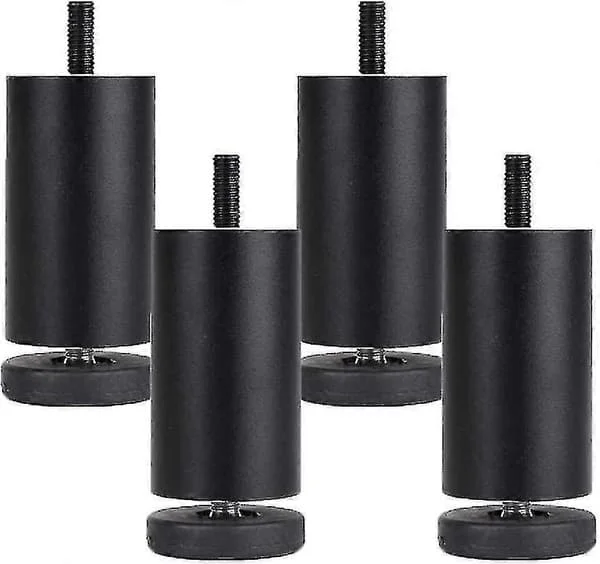 Justerbara Möbelben Aluminiumlegering Möbelben Runda Metall Möbelben Bord Soffa Säng, Svart, 4-pack (10 cm)
