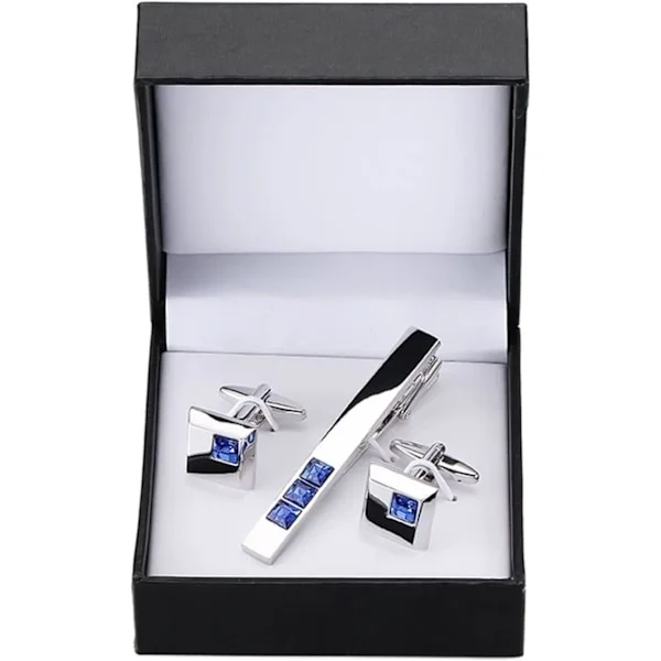 LegendTech Cufflinks Tie Clip for Men Gift Blue Crystal Tie Clips Cufflinks Tie Clip Set