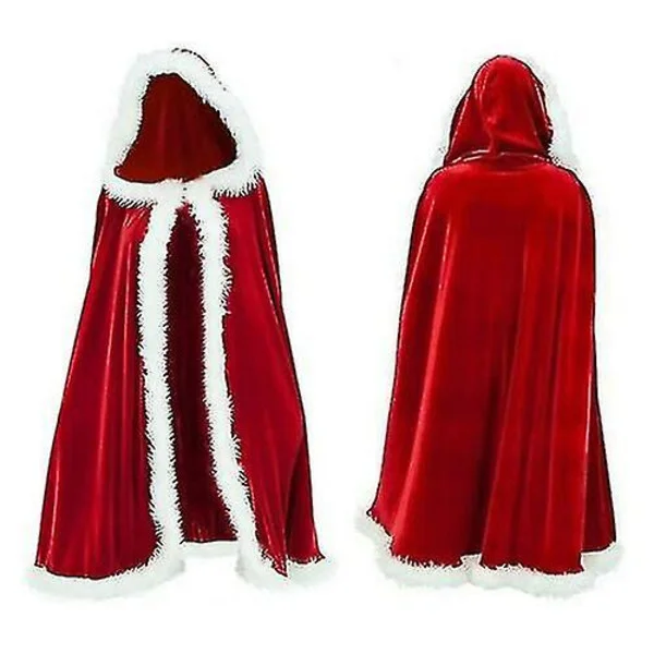 Julenissens Kappe Stor Rød Fløyel Kappe med Hetter Cosplay Voksen Dame Barn Jente Sjal Vindjakke Jul Kappe Kostymer Rød Thsidne
