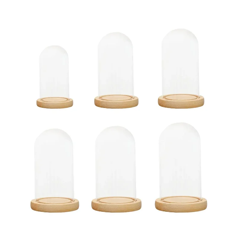 AliExpress - Glaskuppel Cloche Glockenglas, Holzsockel, rund, für Esstisch, Nachttische, klare Glaskuppelabdeckung mit Holzsockel, Heimdekoration