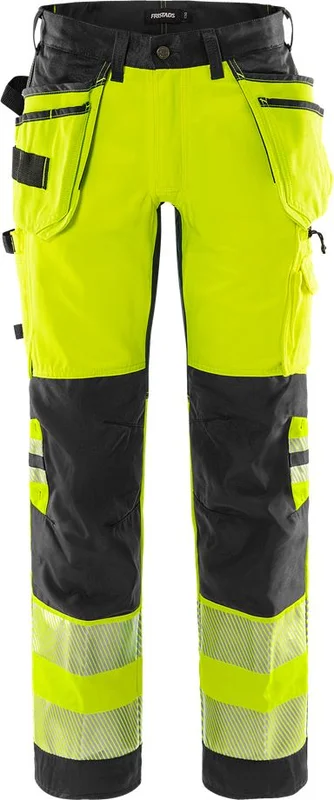 Arbetsbyxor Fristads Herr Varsel hantverkarbyxa stretch 2707 PLU, klass 2, Varsel Gul/Svart Arbetskläder