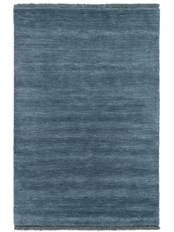 Plain (Single Colored) Small Handloom Fringes Rug - Dark Teal 100X160 Wool, Modern Style